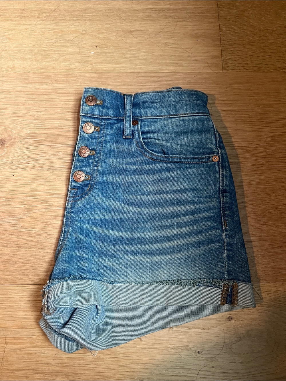 Madewell Light Blue High-Rise Button-Fly Denim Shorts